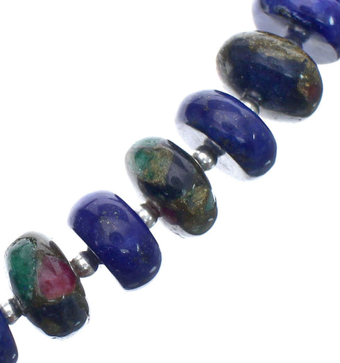 Native American Lapis and Bloodstone Sterling Silver Bead Necklace JX126961